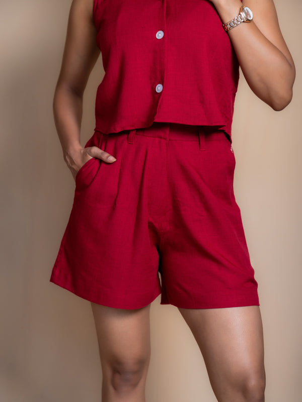 Women High-Rise Linen Tailored Shorts