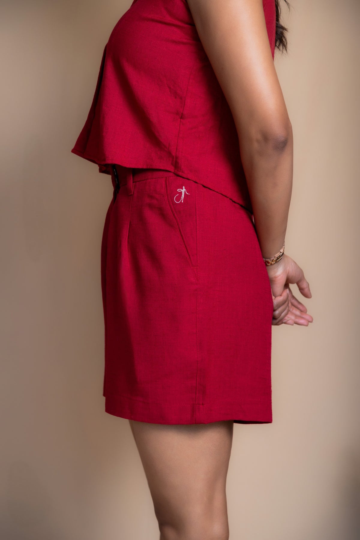 Women High-Rise Linen Tailored Shorts