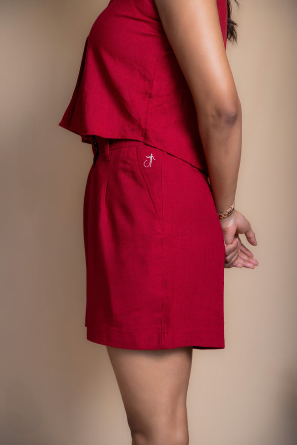 Women High-Rise Linen Tailored Shorts