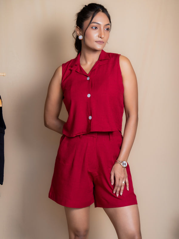 Women High-Rise Linen Tailored Shorts