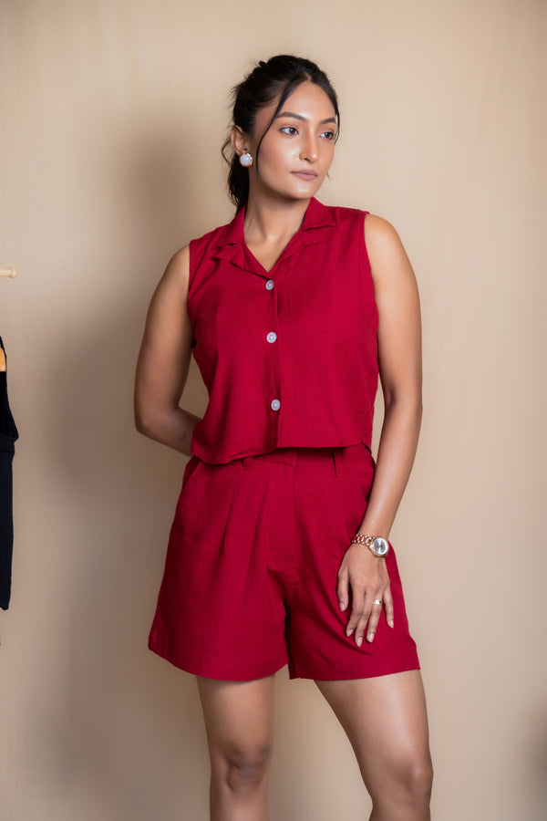 Women High-Rise Linen Tailored Shorts