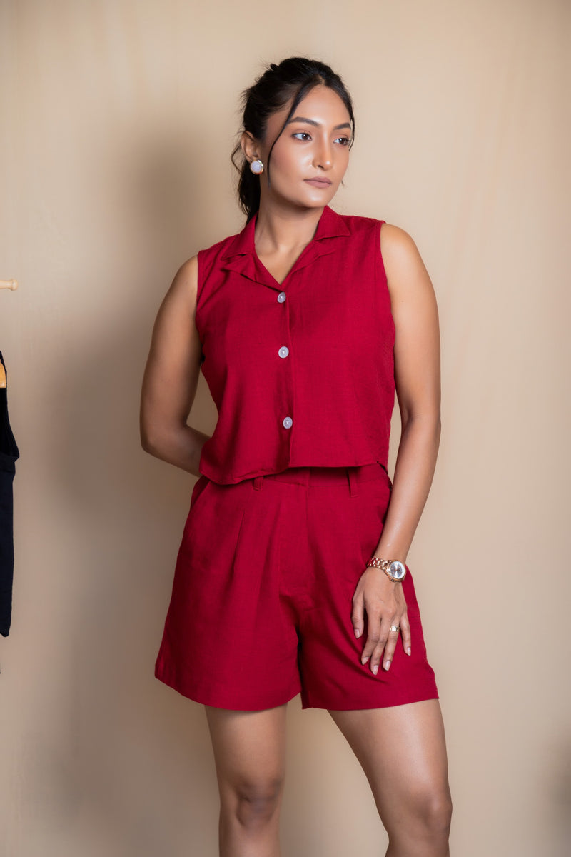 Women High-Rise Linen Tailored Shorts