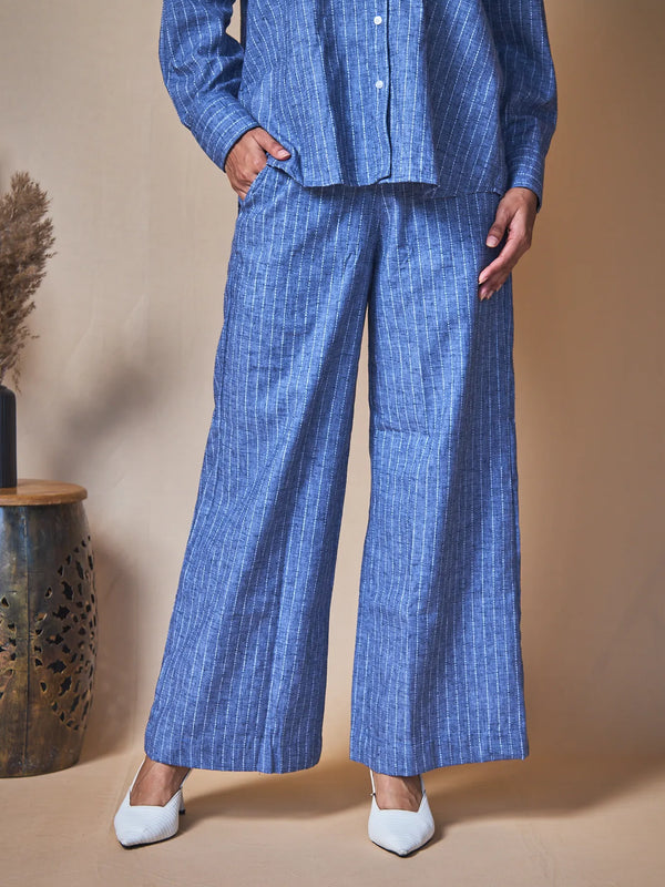 Women Pinstripes Linen Blend Trousers