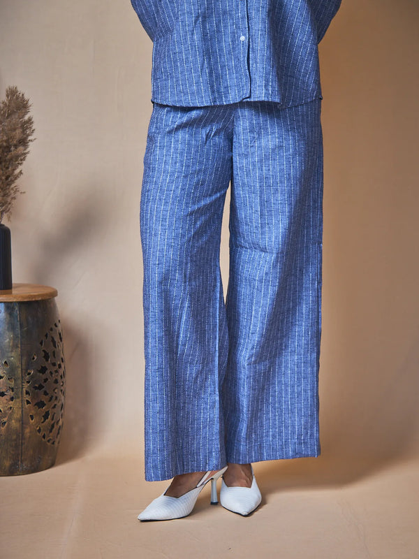 Women Pinstripes Linen Blend Trousers