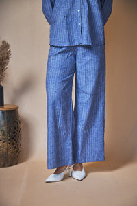 Women Pinstripes Linen Blend Trousers