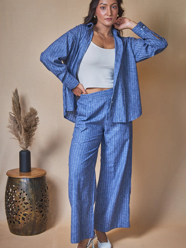 Women Pinstripes Linen Blend Trousers