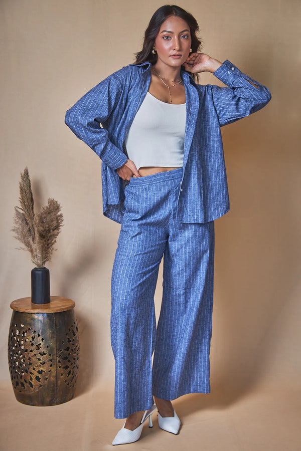 Women Pinstripes Linen Blend Trousers