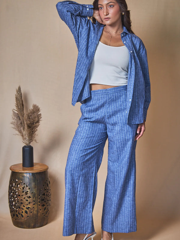 Women Pinstripes Linen Blend Trousers