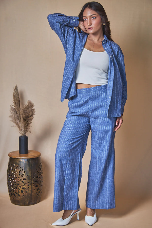 Women Pinstripes Linen Blend Trousers