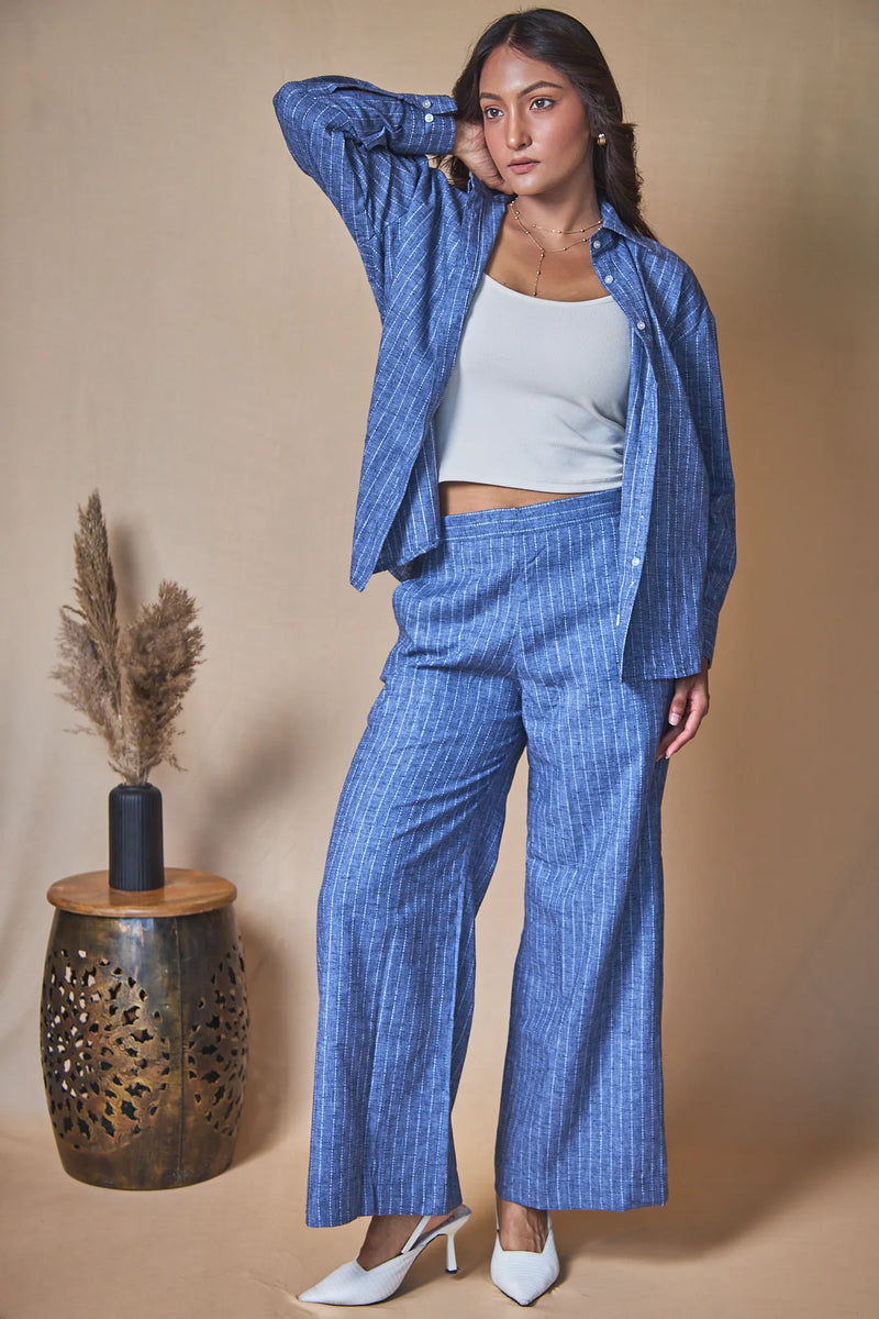 Women Pinstripes Linen Blend Trousers