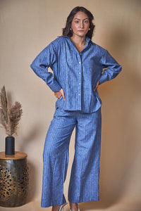Women Pinstripes Linen Blend Trousers