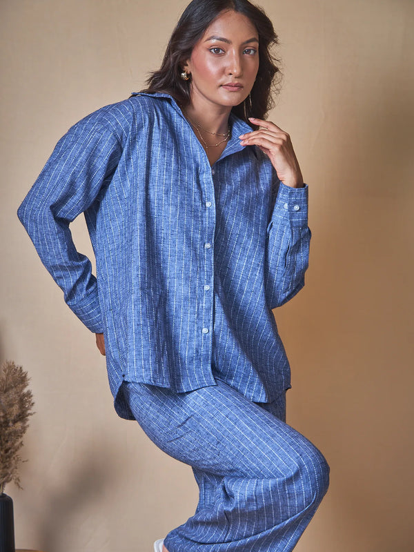 Women Pinstripes Linen Blend Trousers