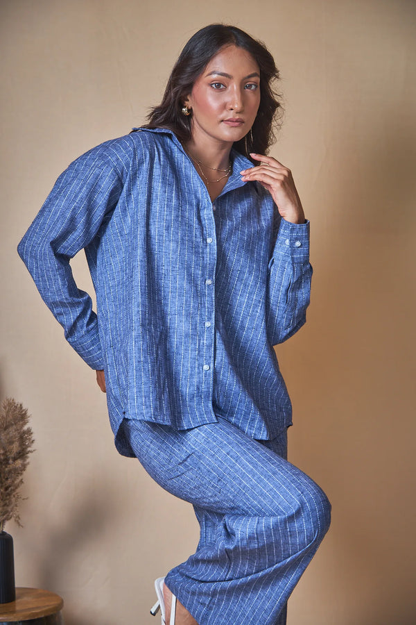 Women Pinstripes Linen Blend Trousers