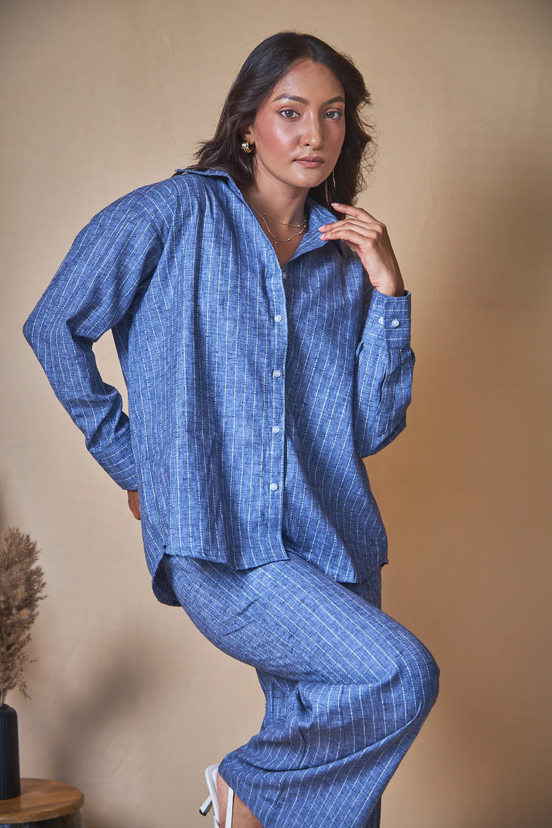 Women Pinstripes Linen Blend Trousers