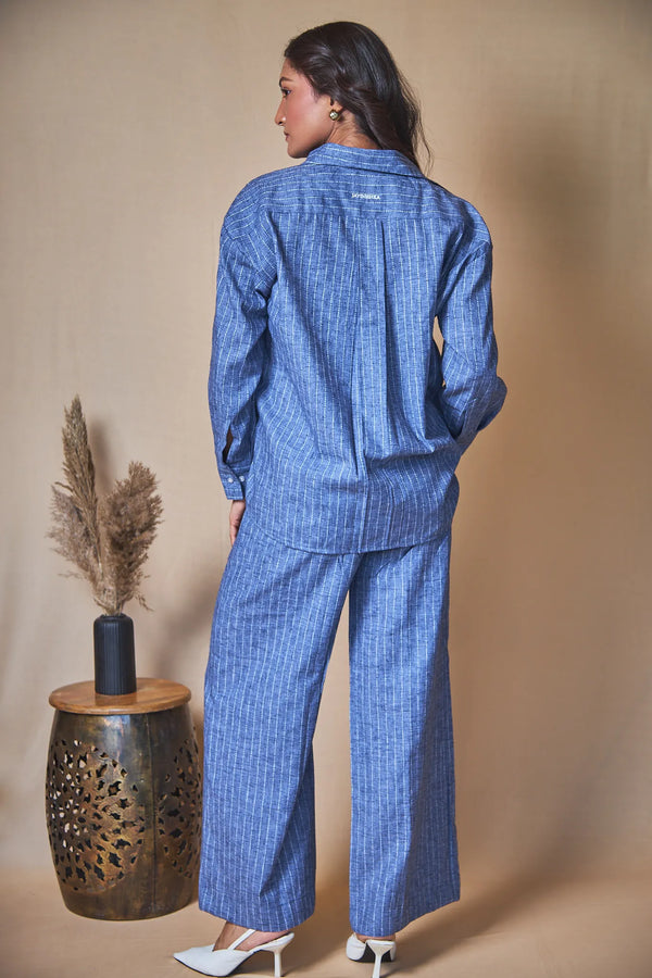 Women Pinstripes Linen Blend Trousers