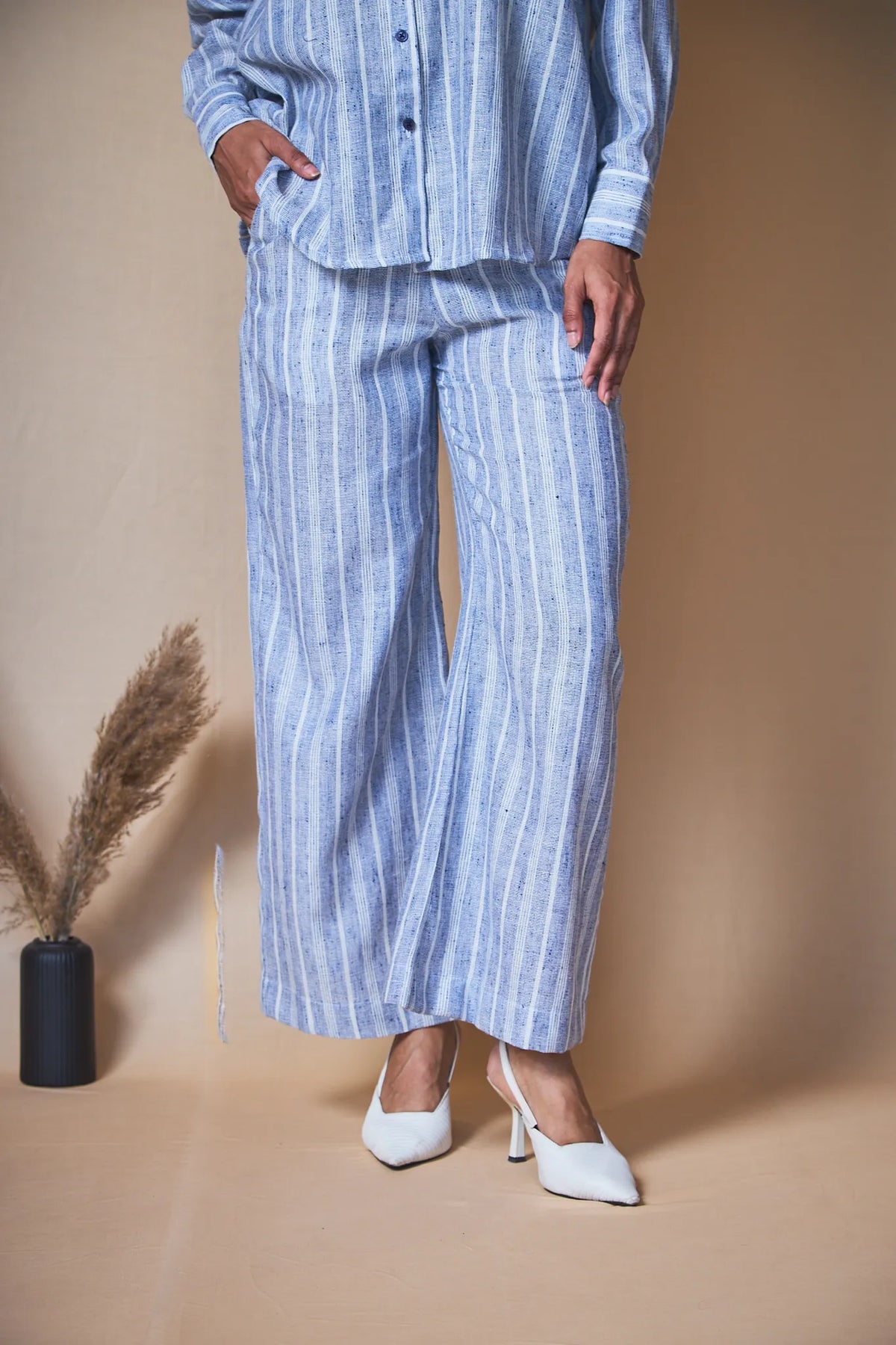 Women Striped Linen Blend Trousers