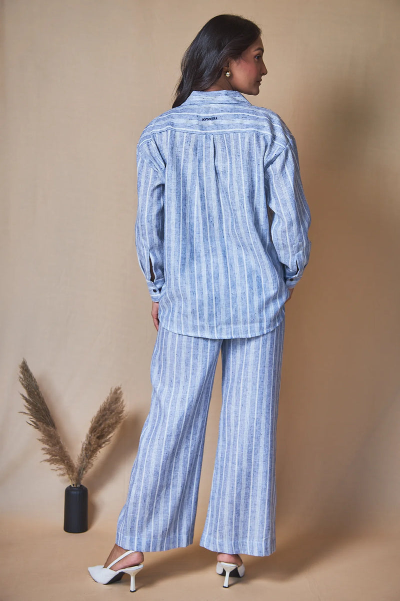 Women Striped Linen Blend Trousers