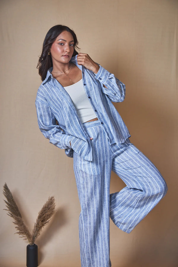 Women Striped Linen Blend Trousers