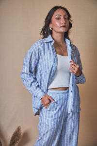 Women Striped Linen Blend Trousers