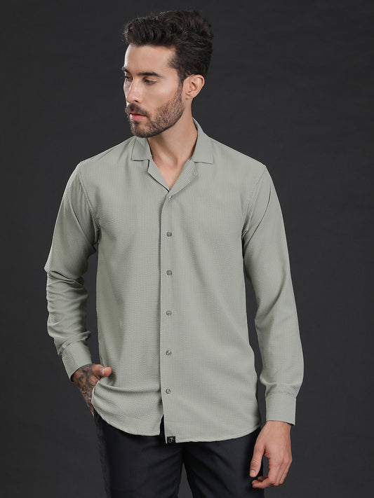 Sea Green Self-Designed Lightweight Seersucker Party Wear Shirt