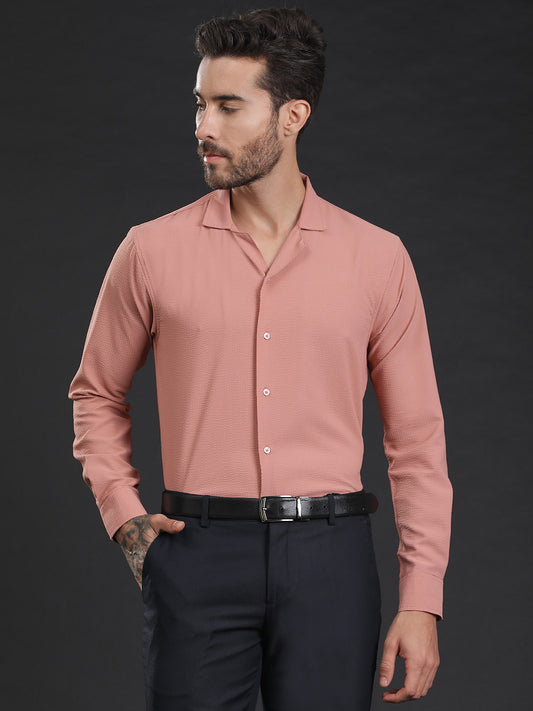 Pink Self-Designed Lightweight Seersucker Party Wear Shirt