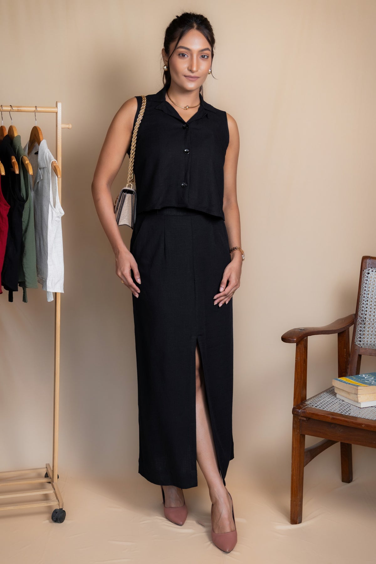 Women High-Rise Linen Skirt