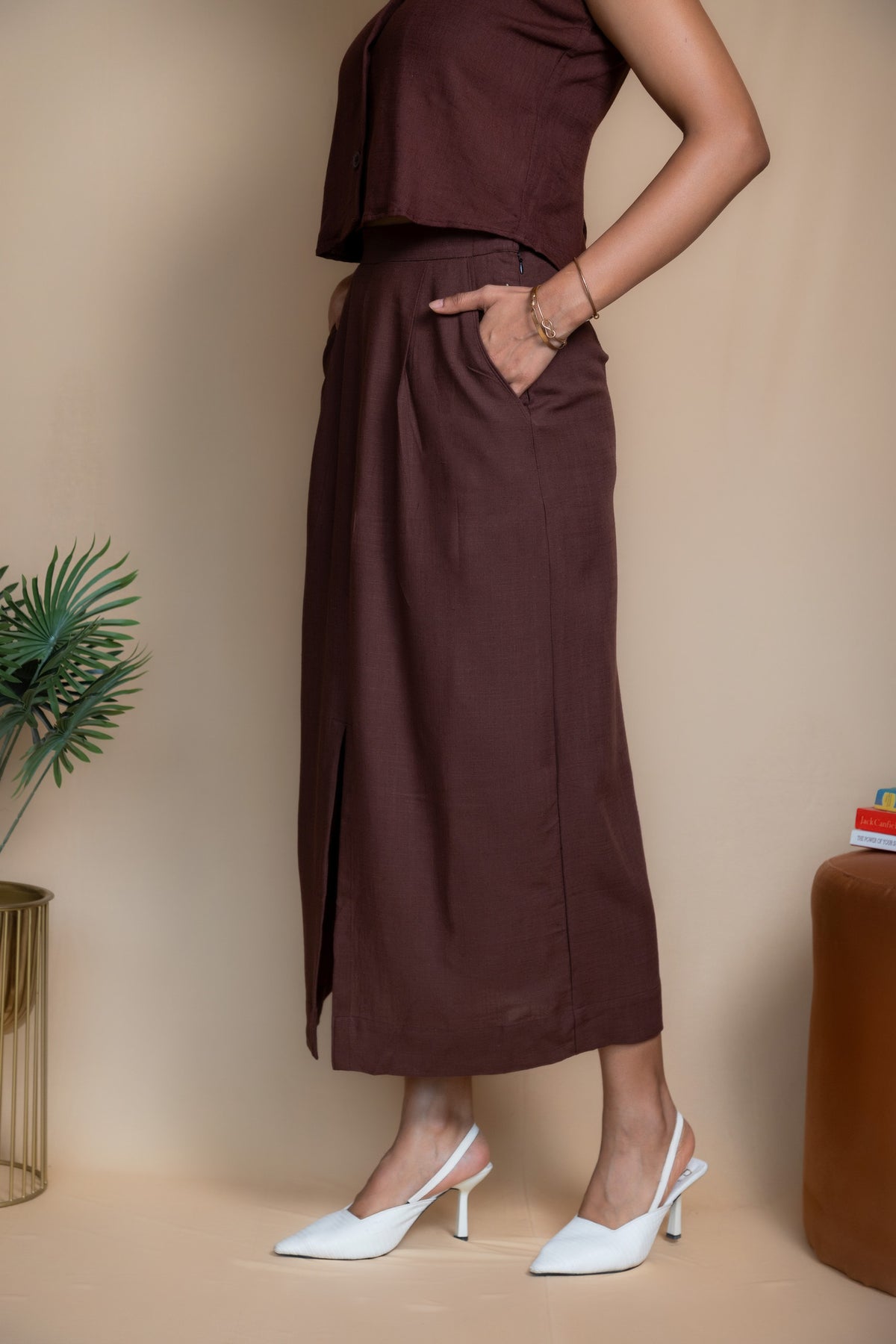 Women High-Rise Linen Skirt