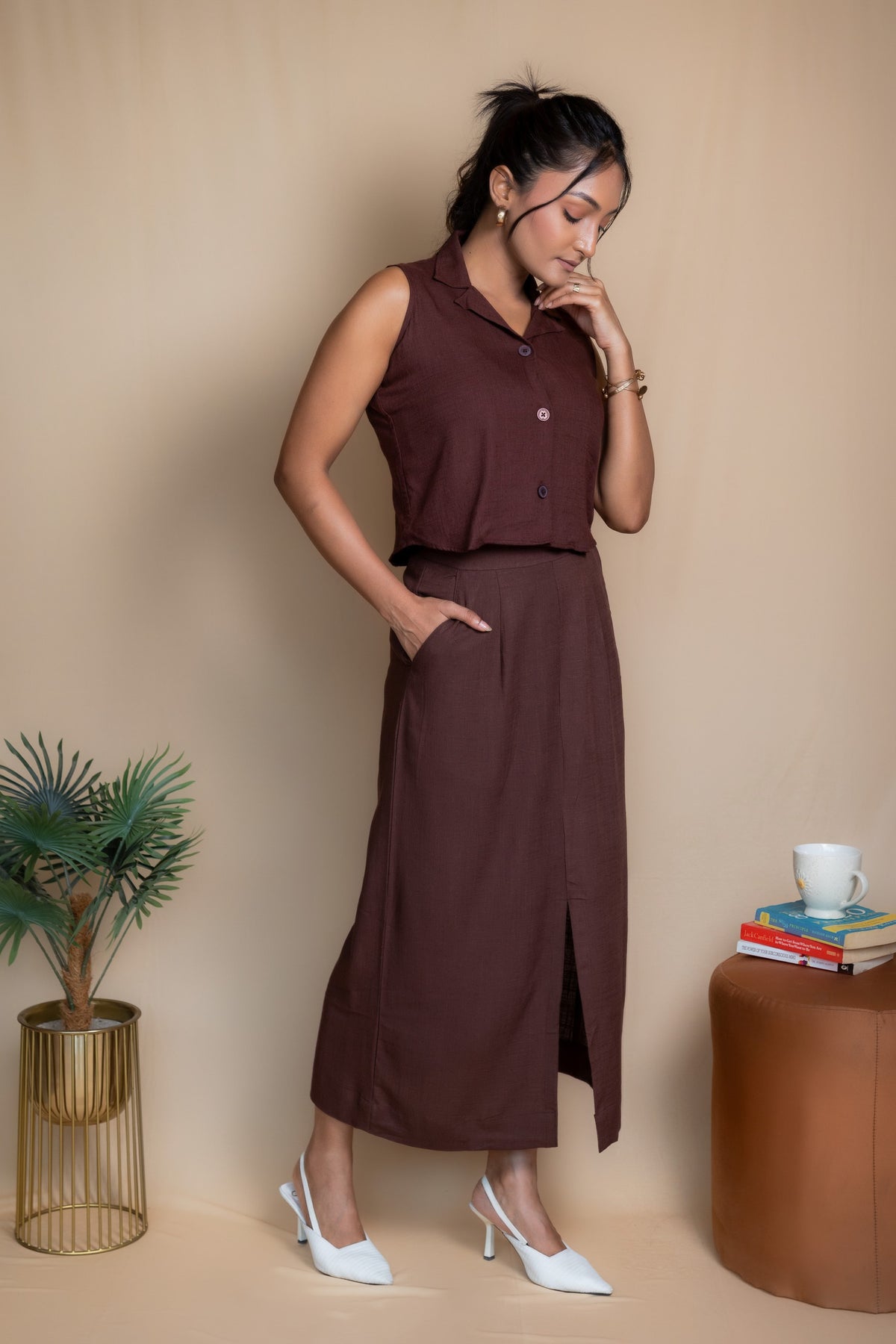 Women High-Rise Linen Skirt