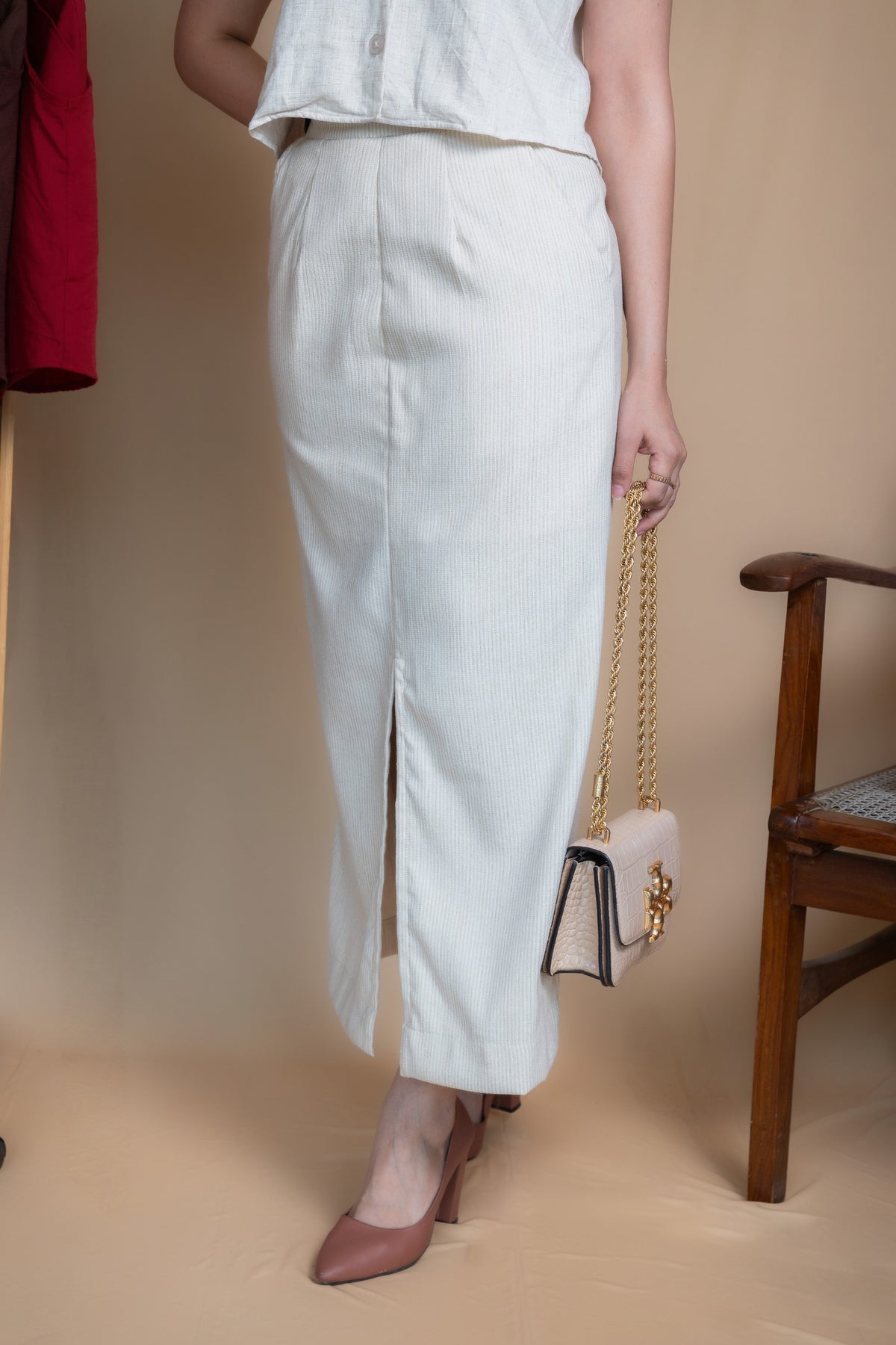 Women High-Rise Linen Skirt