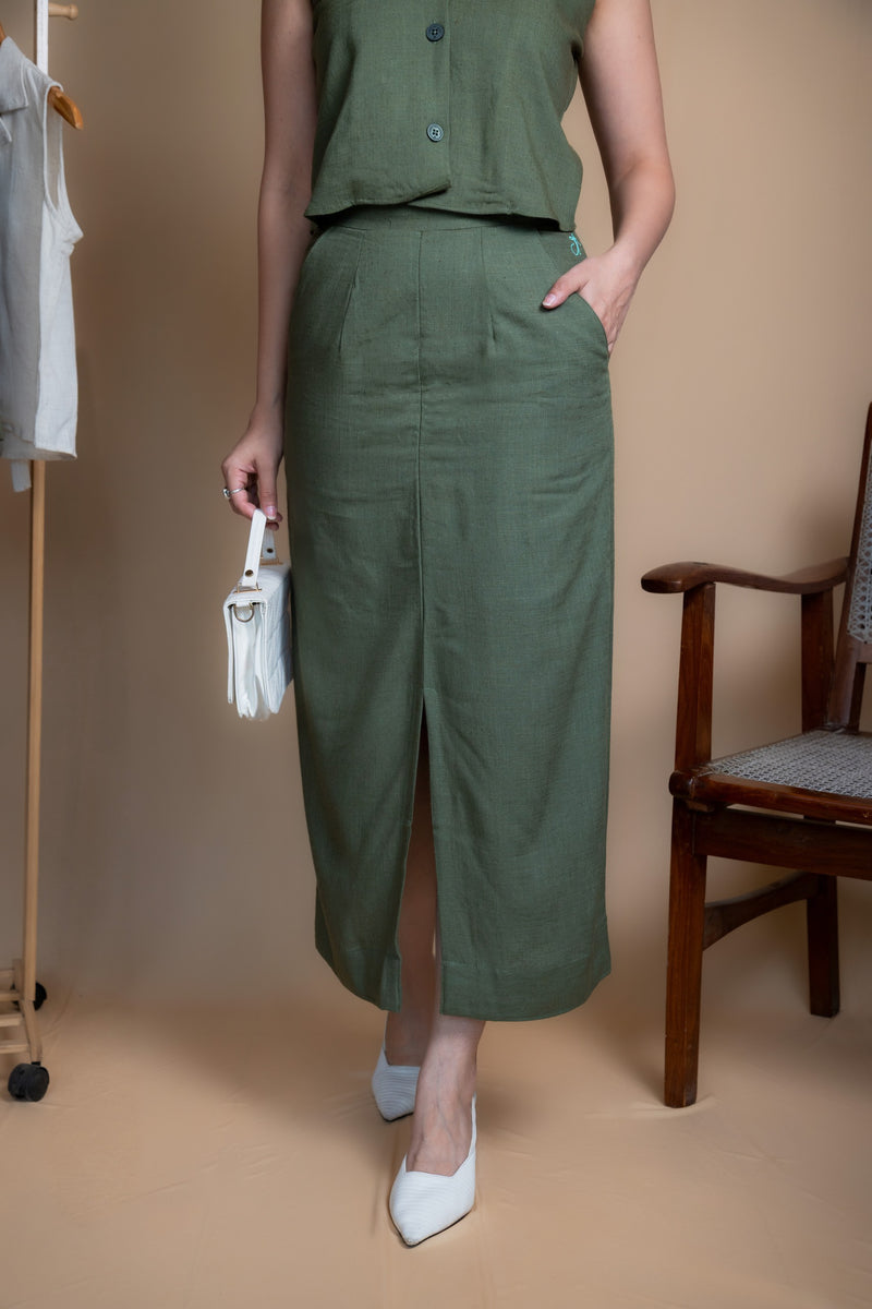 Women High-Rise Linen Skirt