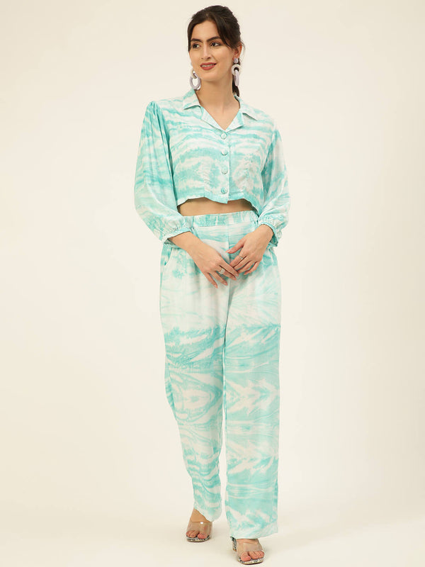 Sustainable Crop Top & Trouser Pashmina Rayon Designer Tie Dye Co-ord Set