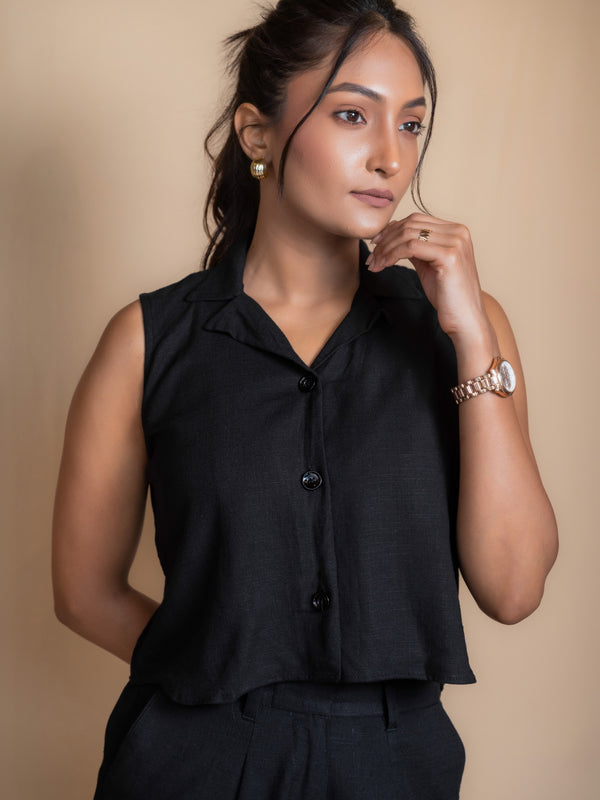 Women Solid Linen Waistcoat