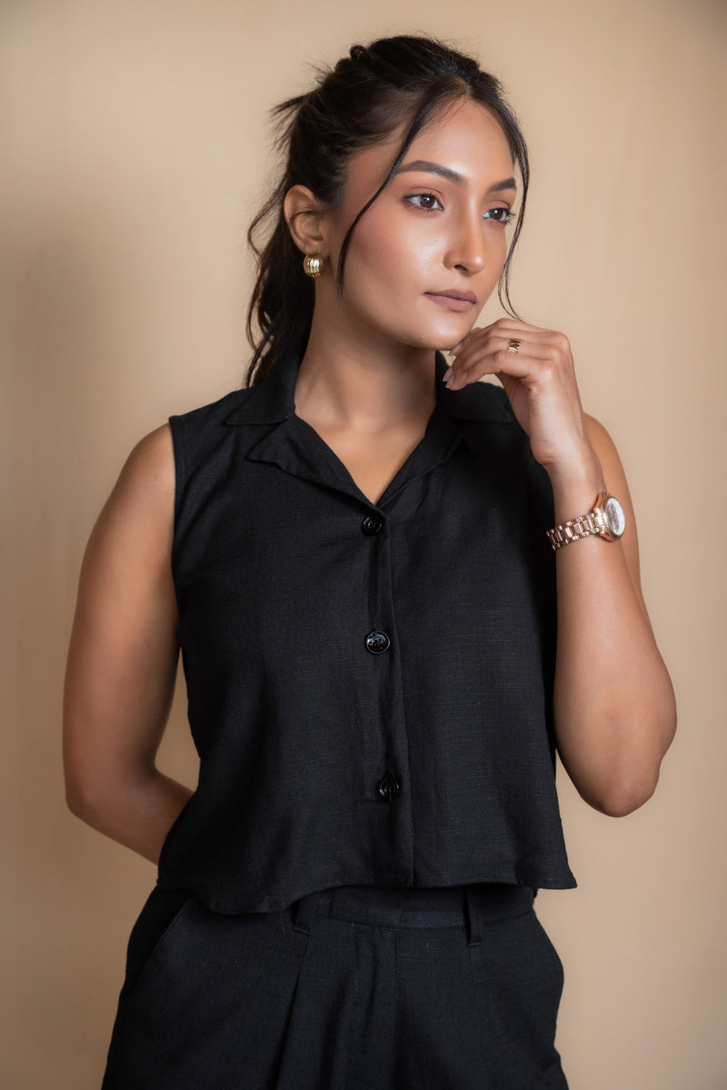 Women Solid Linen Waistcoat