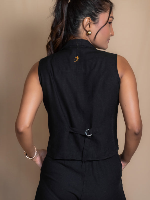 Women Solid Linen Waistcoat