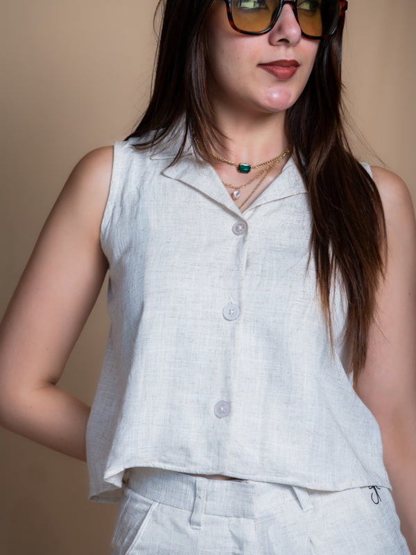 Women Solid Linen Waistcoat