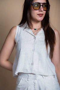 Women Solid Linen Waistcoat