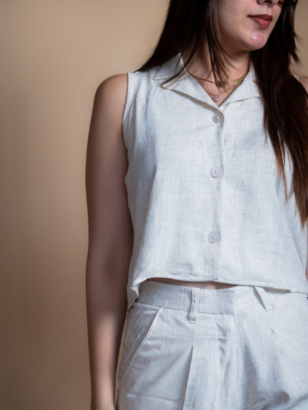 Women Solid Linen Waistcoat