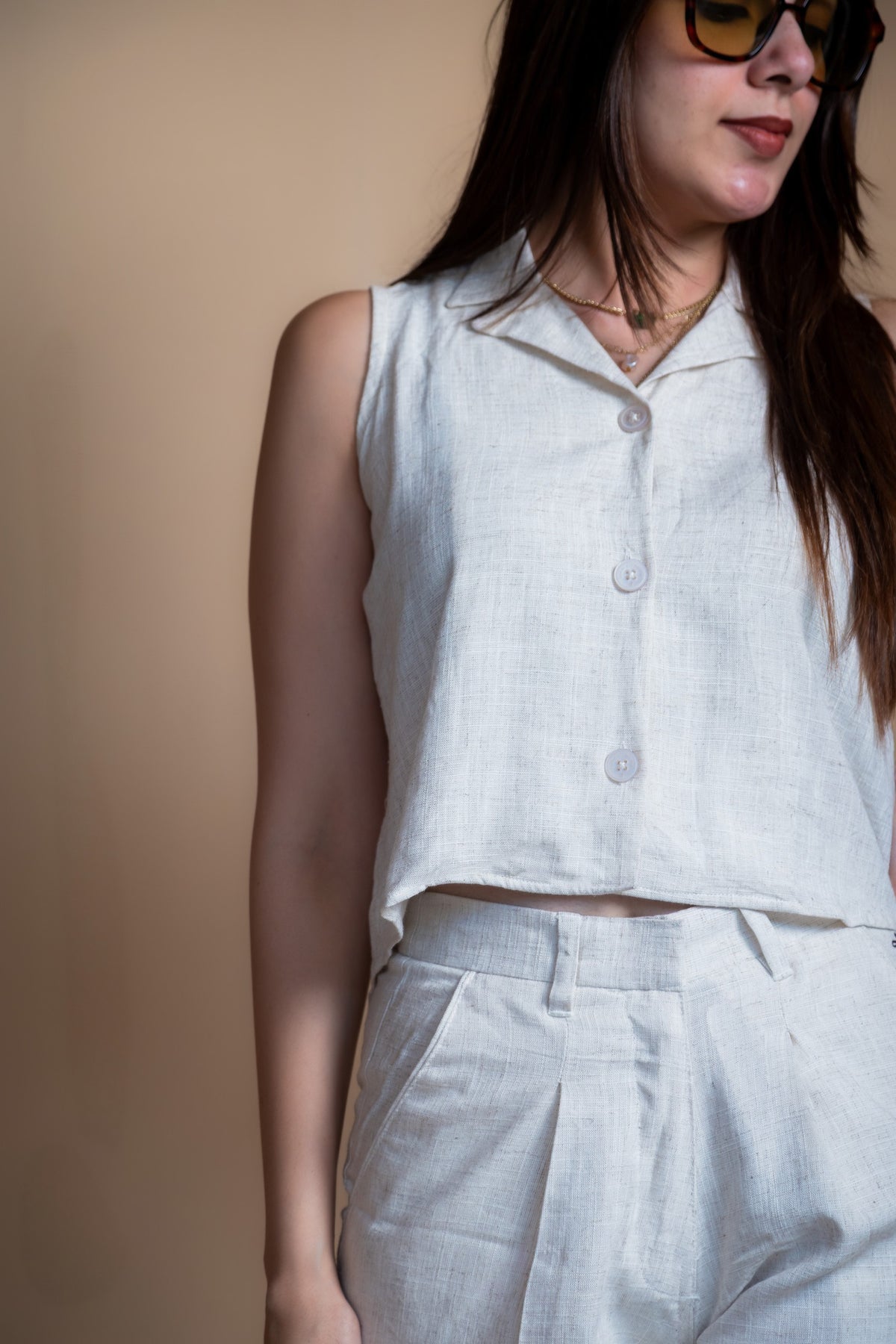 Women Solid Linen Waistcoat