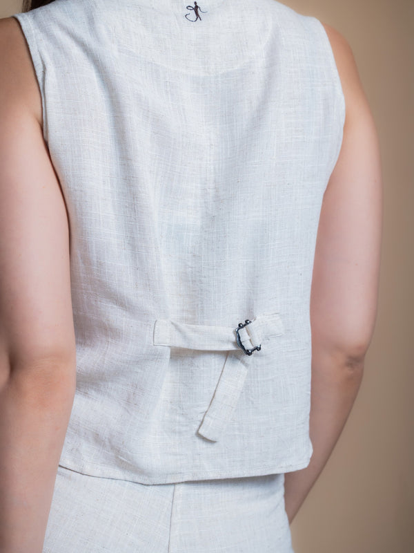 Women Solid Linen Waistcoat