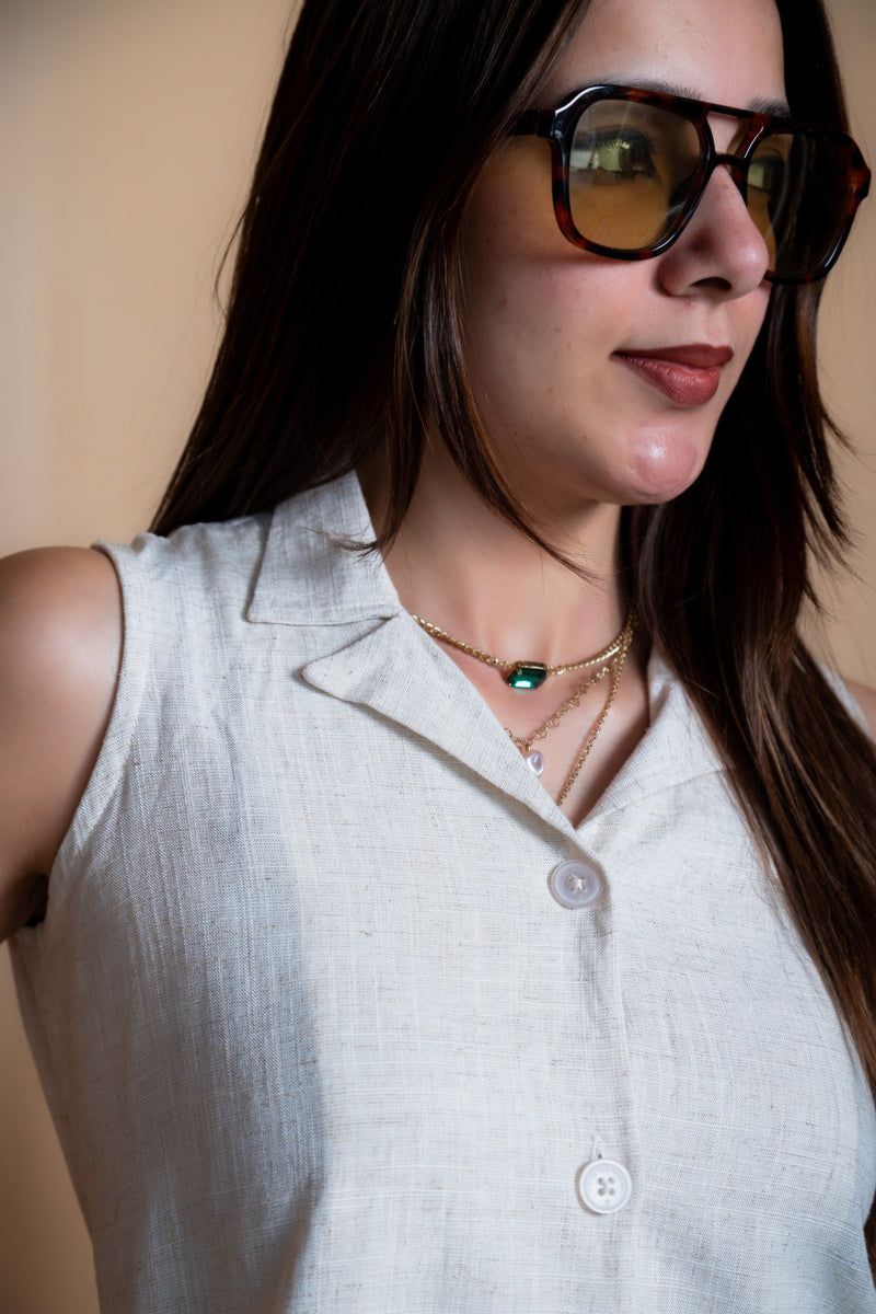 Women Solid Linen Waistcoat