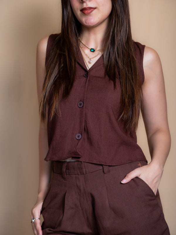 Women Solid Linen Waistcoat