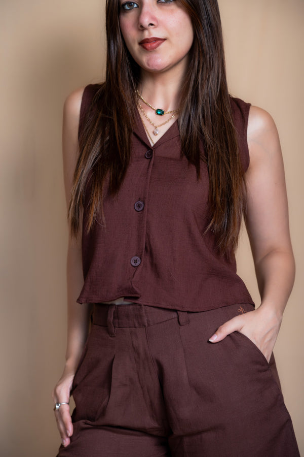 Women Solid Linen Waistcoat