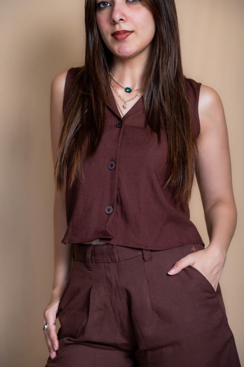 Women Solid Linen Waistcoat