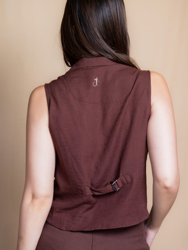 Women Solid Linen Waistcoat