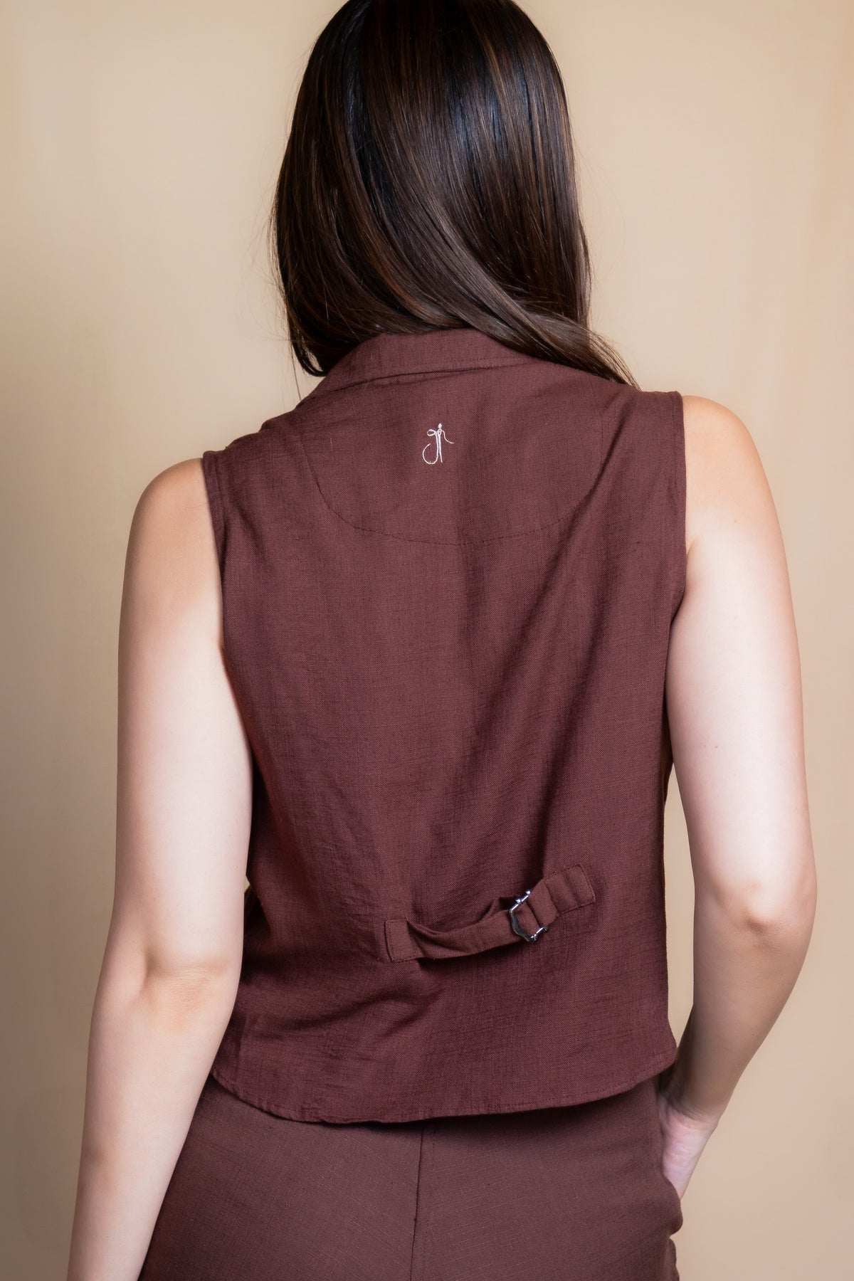 Women Solid Linen Waistcoat