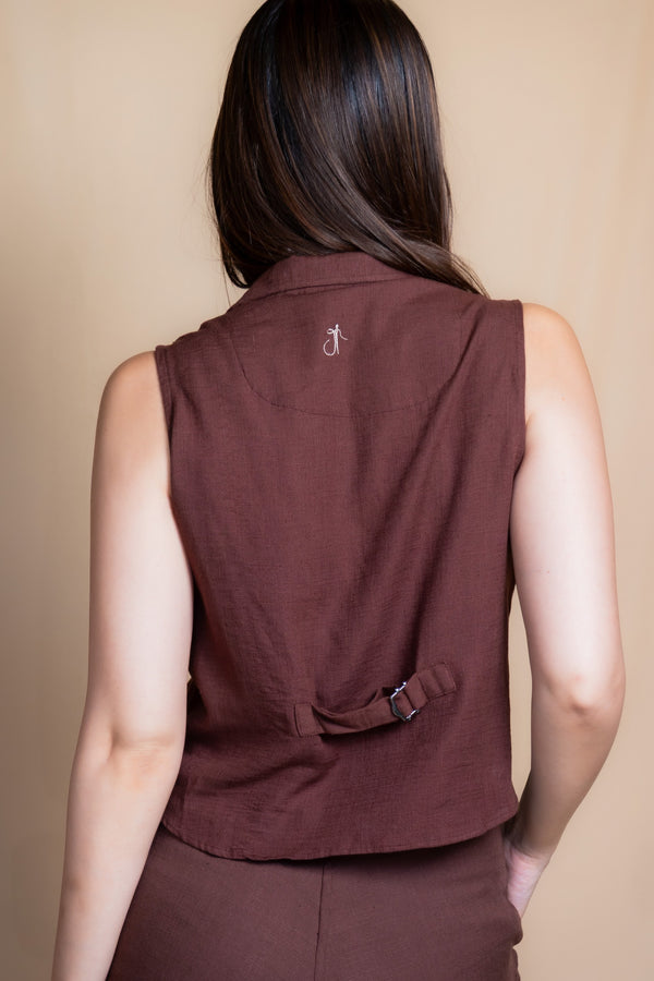 Women Solid Linen Waistcoat