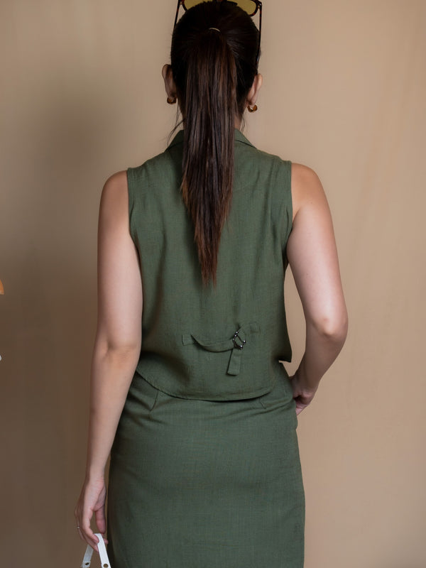 Women Solid Linen Waistcoat