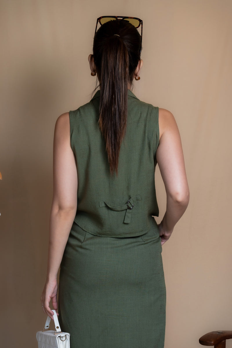 Women Solid Linen Waistcoat