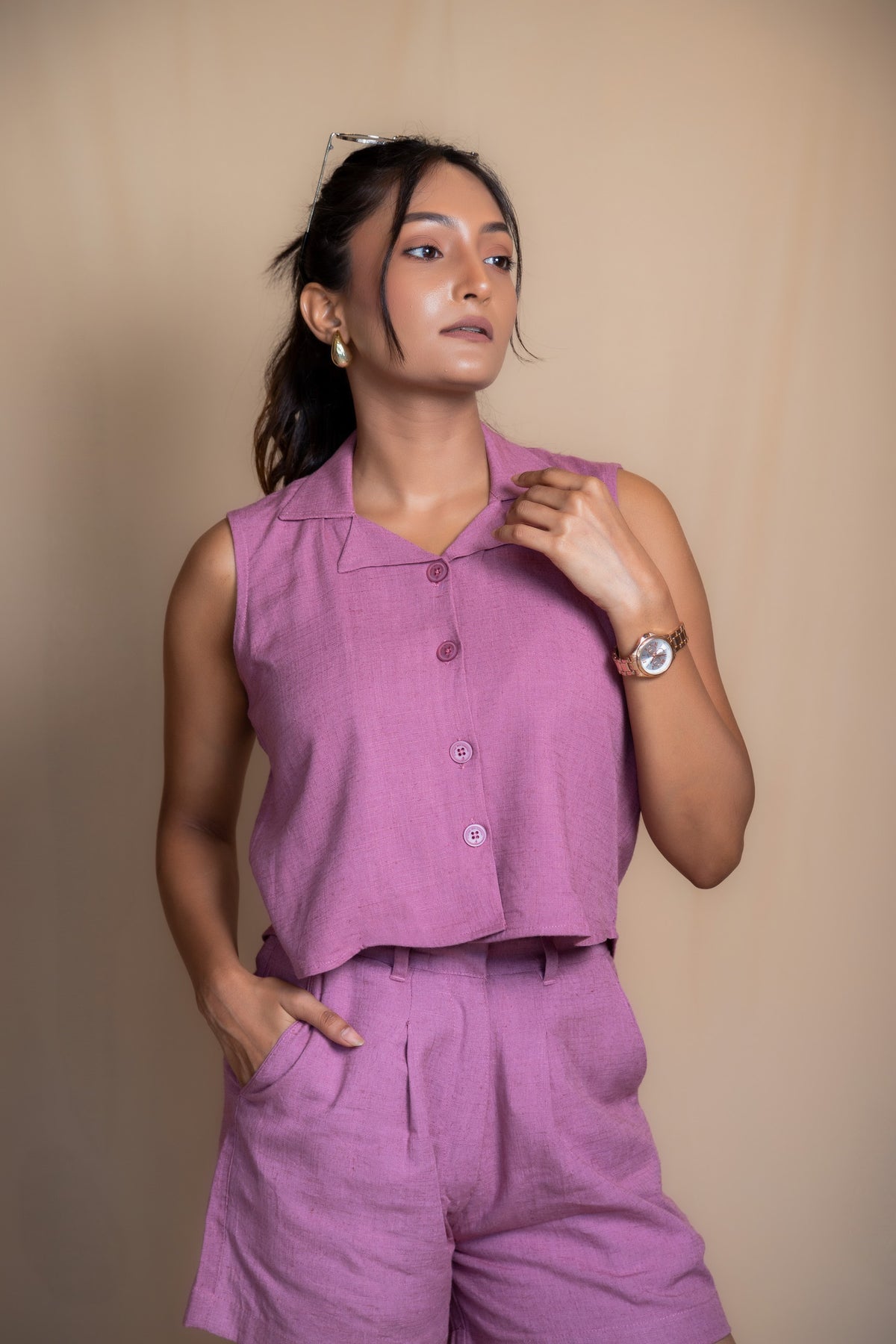 Women Solid Linen Waistcoat