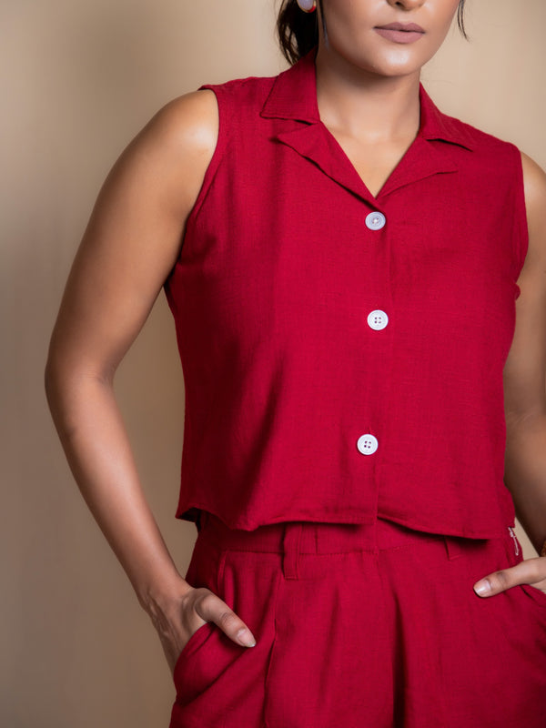 Women Solid Linen Waistcoat